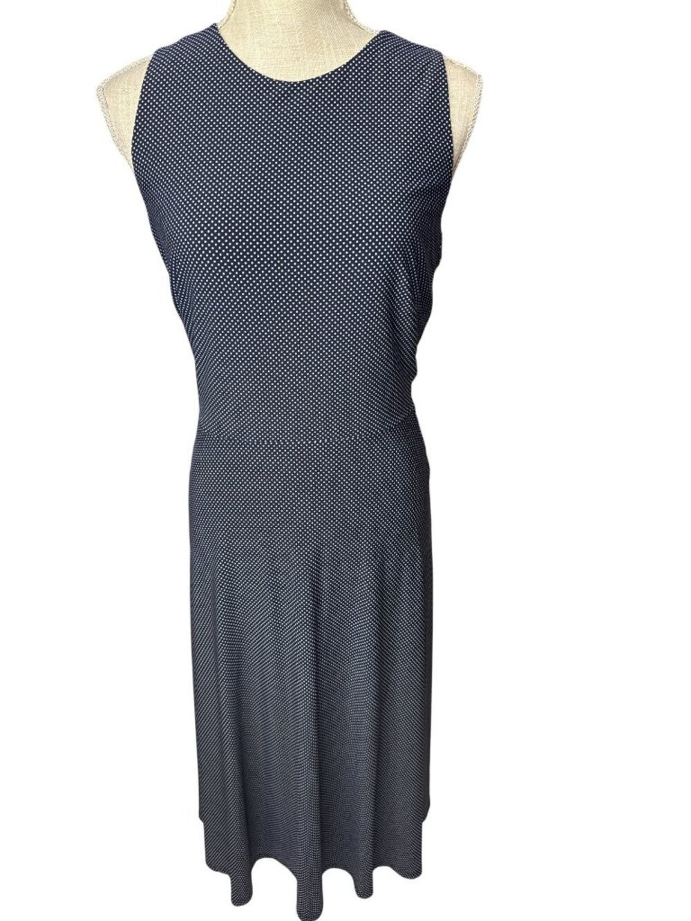Lauren Ralph Lauren Black & White Polka Dot Sleeveless Midi Dress Side Buttons S
